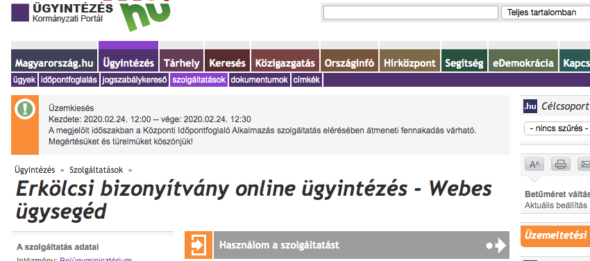 webes ügysegéd erkölcsi bizonyítvány igénylése