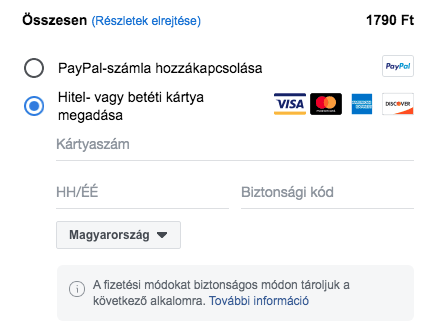Facebook Pay fizetési szolgáltatás