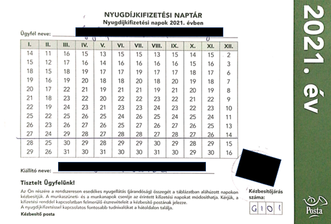 Magyar Posta nyugdíjkifizetési naptára